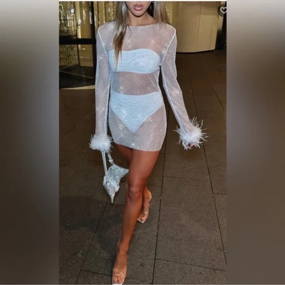 White Fox sequin feather dress